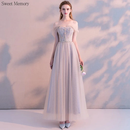 A8139 Dropship Beautiful Banquet Evening Dress Sweet Memory Floor Length Tulle Black Grey Celebrity Birthday Dresses
