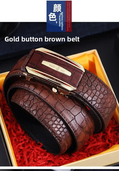 Genuine Leather Belt for Men Automatic Buckle Crocodile Pattern Calfskin Business Fashion Mid-aged And Young Waist Belt