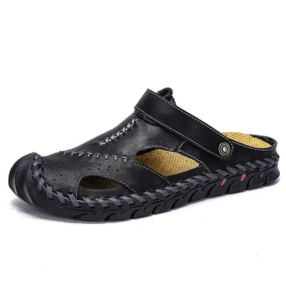Fashion Mens Sandals Genuine Leather Summer Beach Slippers Male Non-Slip Soft Comfortable Outdoor Shoes High Quality Man Sandals
