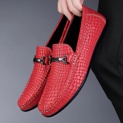 Summer Genuine Leather Men Loafers Breathable Flats Men's Casual Shoes Moccasins Man Lightweight Driving Shoes Red Wedding Shoes