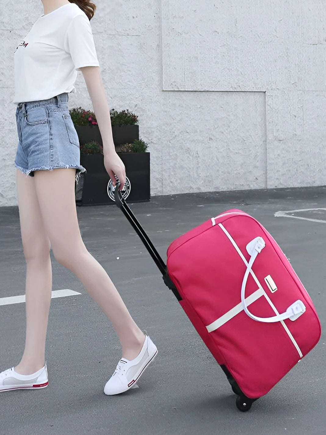 Large Capaci Travel Bag Women's Lightweight Pull Bag Portable ort Trip Hand Lage Bag with Wheels Faionable Ox Cloth