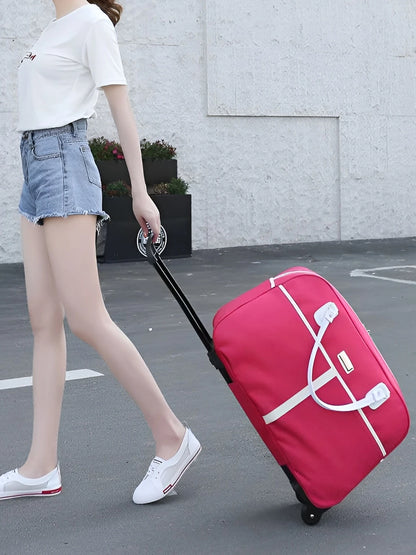 Large Capaci Travel Bag Women's Lightweight Pull Bag Portable ort Trip Hand Lage Bag with Wheels Faionable Ox Cloth