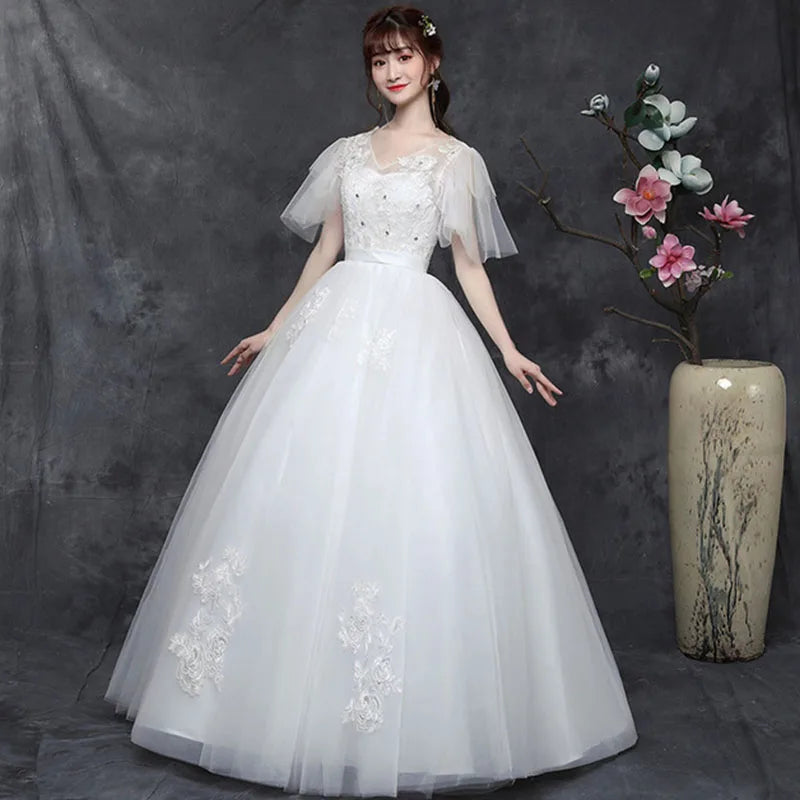 GIYSILE Wedding Dresses Large Size Evening Dress Korean Style Quarter Sleeved Flared Sleeve Temperament Main Wedding White Dress