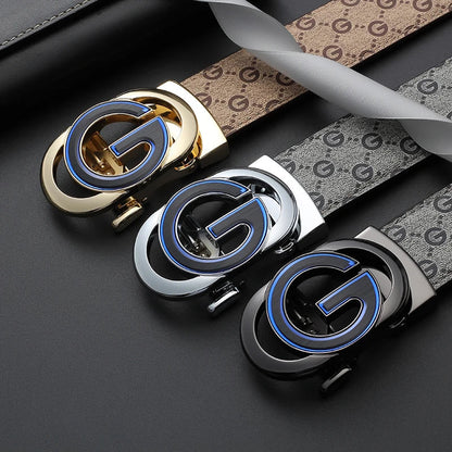 New Big "G" Automatic Buckle Men Belt, Fashionable Letter Buckle Waist Belt, Business Casual Leather Belt,Genuine Suit Belt