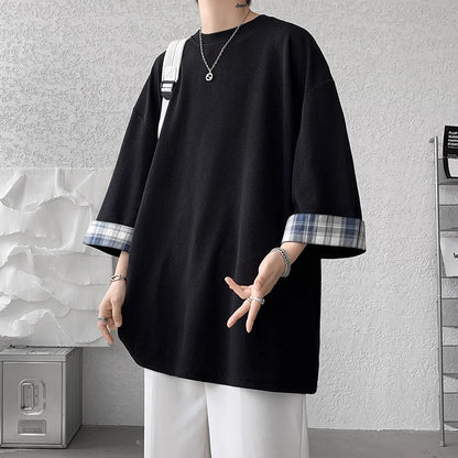 plus Size Ice Silk ort Sve T-irt Men's Summer Casual Brand Haome Loose Seven Sve Body irt Comfortable Loose Fit