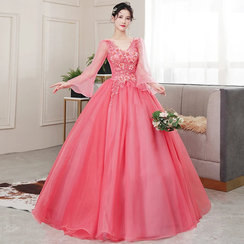 Wine long sweat half sleeve lady girl women princess bridesmaid banquet party ball prom dress gown