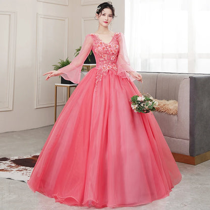 Wine long sweat half sleeve lady girl women princess bridesmaid banquet party ball prom dress gown