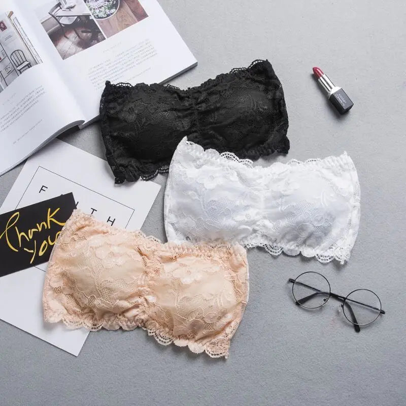 Tube Top Bra Fashion Tube Tops Woman Invisible Bra Push Up Women's Bandeau Top With Cups Lingeries Sexy Hot Tops for Summer Lace