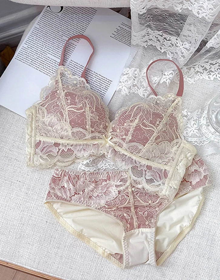 YUQI 2025 Lace Push Up Bra Set - Small Bust Anti-Sag | Autumn Winter Sexy Lingerie Wireless Comfort No Underwire Cover