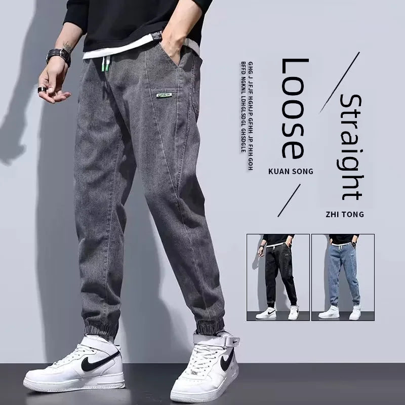 2022 New Spring Autumn Trendy Jeans Men's Loose-fit Bundled Feet Harem Pants Casual Trendy Male Pants For Leisure