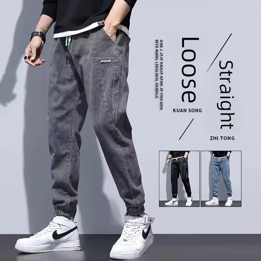 2022 New Spring Autumn Trendy Jeans Men's Loose-fit Bundled Feet Harem Pants Casual Trendy Male Pants For Leisure
