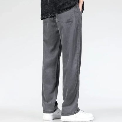 2025 Summer New Soft Lyocell Fabric Men's Jeans Thin Loose Straight Leg Pants Drawstring Elastic Waist Korean casual pants