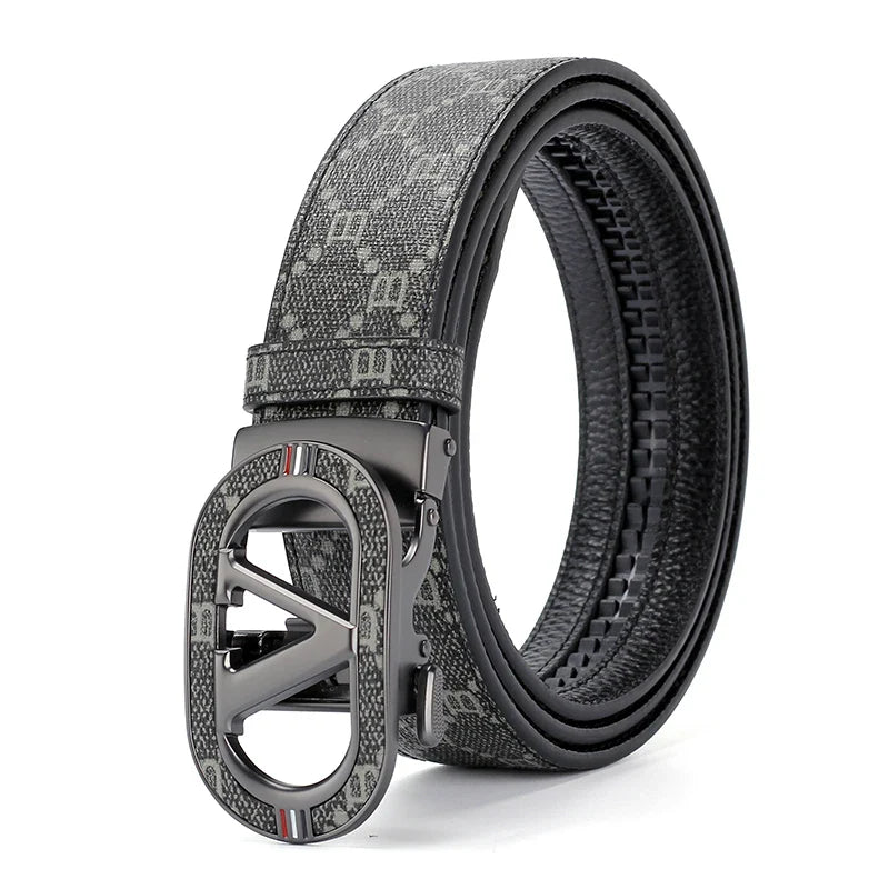 New Big "V" Automatic Buckle Men Belt, Fashionable Letter Buckle Waist Belt, Business Casual Leather Belt,Genuine Suit Belt