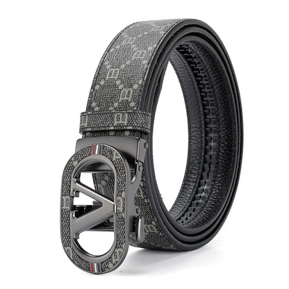 New Big "V" Automatic Buckle Men Belt, Fashionable Letter Buckle Waist Belt, Business Casual Leather Belt,Genuine Suit Belt