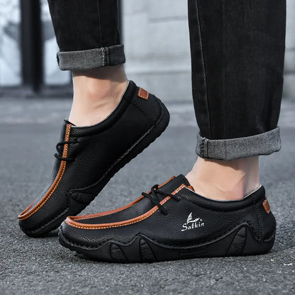 New Autumn Handmade Leather Casual Men Shoes Design Fashion Sneakers Man Loafers Breathable Low Top Flat Shoes Driving