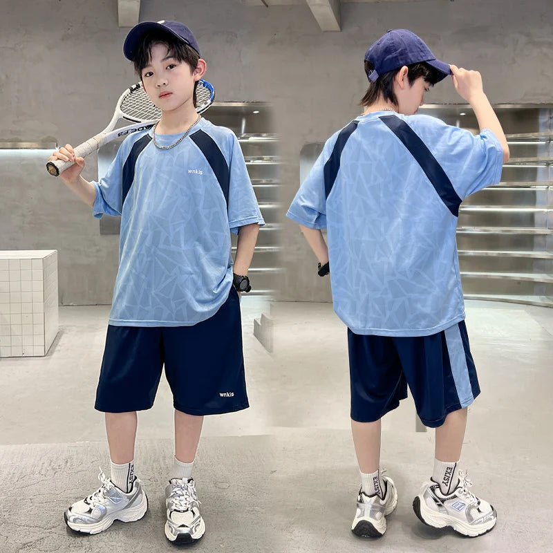 Boys Clothes Sets Summer Kids Sport Short Sleeve T-shirt + Shorts 2 Pieces Suit Teenage Child Outfits For 5 6 8 10 12 14 Years