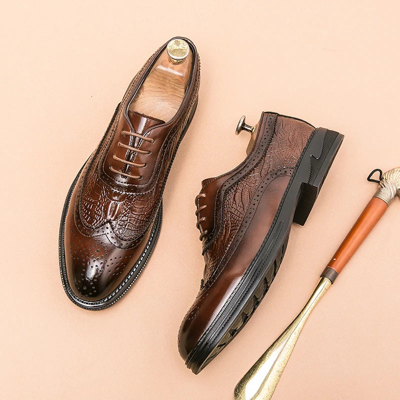 Men Suit Casual Shoes Luxury Men Brogue Dress Shoes Formal Business Leather Shoes Men Brown Wedding Italian Banquet Shoe Size 46