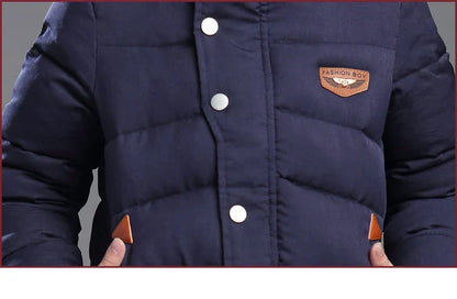 5-14 Years Big Boys Jacket Winter Thicken Warm Teenager Kids Jacket Fashion Long Style Zipper Hooded Children Outerwear Clothing