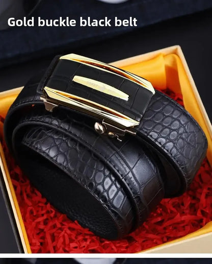 Genuine Leather Belt for Men Automatic Buckle Crocodile Pattern Calfskin Business Fashion Mid-aged And Young Waist Belt