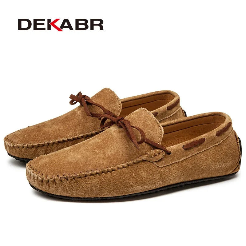 DEKABR Casual Men Genuine Leather Shoes Summer Breathable Green Men's Loafers Leather Shoes Sapato Masculino Zapatos Hombre