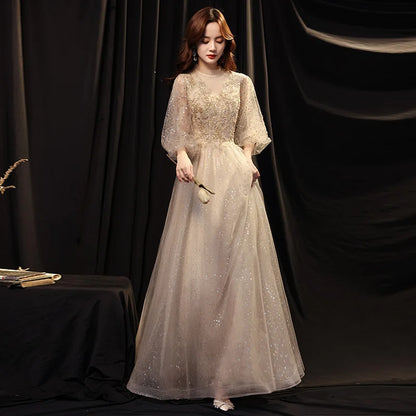 Champagne Color Evening Gown Women's 2026 New Banquet Host Luxury Small ence High-end Birthday Adult Ceremony Princ Skirt