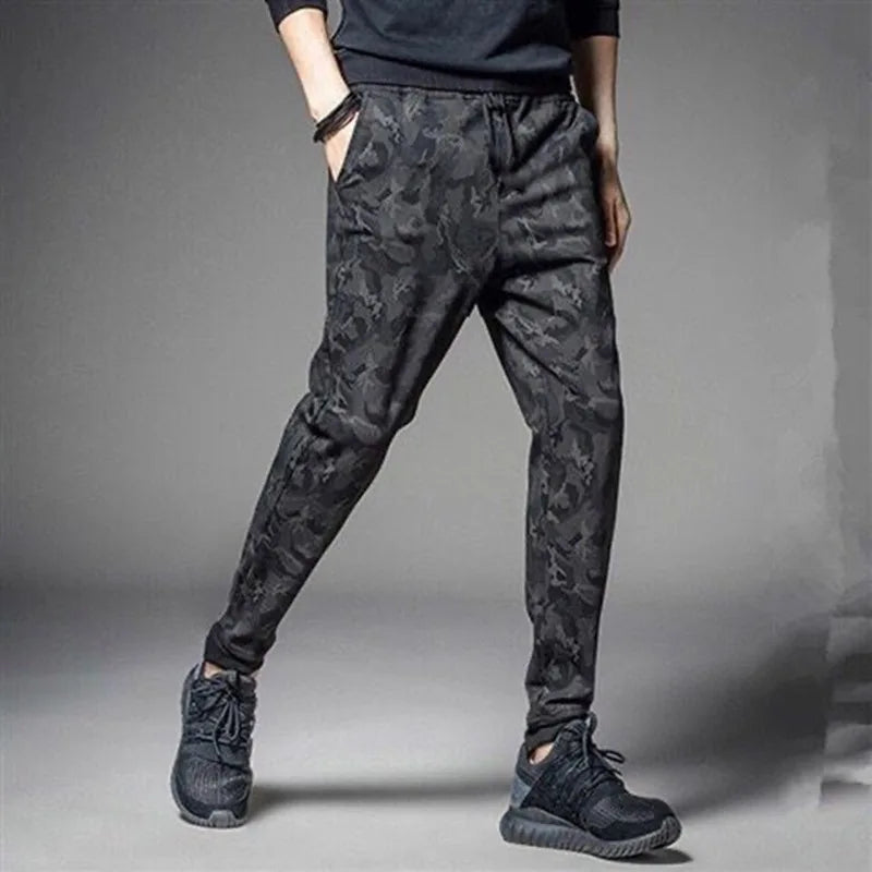 Casual Camouflage Workwear Pants for Men Elastic Waist Drawstring Pants Sports Outdoor Fashion Male Cargo Trouser Sweatpants