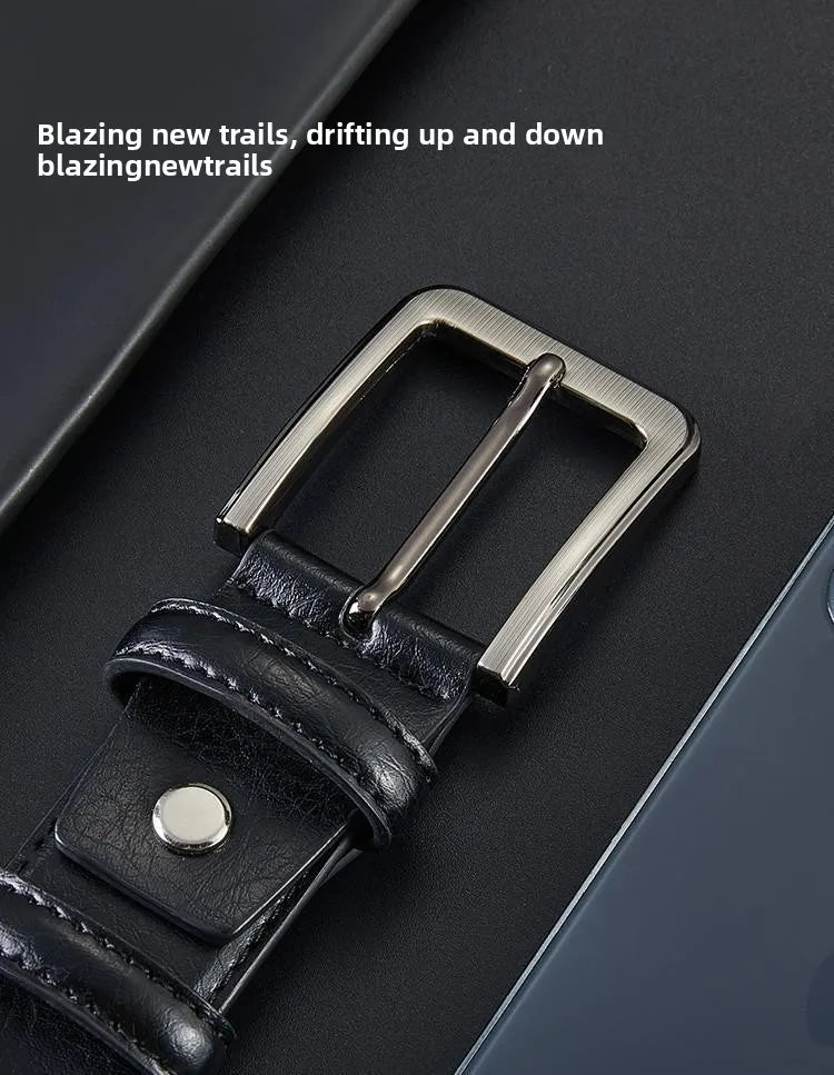 Men's Belt Boys Genuine Leather Belt Pin Buckle Belt Brown Middle-aged Youth Casual Trendy Men's Belt，Ideal for gifting