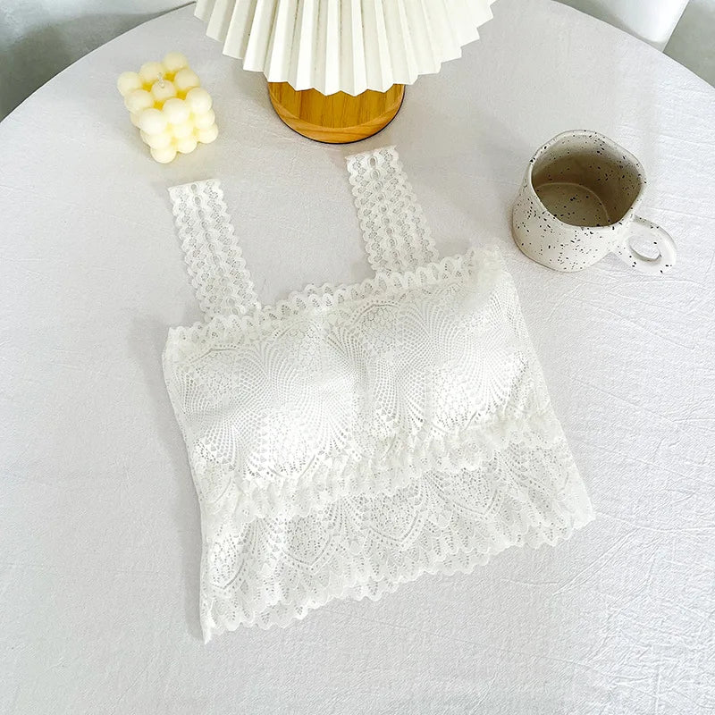 Anti Glare Woman Sexy Off Shoulder Bustier Tops Protecting Breasts Non-slip Underwear Bud Silk Sexy Summer Basic Shirts Girl