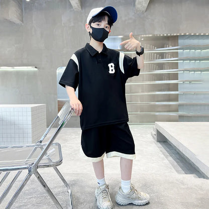 Boys Summer Clothing Set 2025 New Casual Cotton Turn Down Collar Polo Shirt & Shorts Two Piece Suit Teenage Clothes Tracksuit