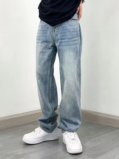 American Sle Loose Straight Leg Blue Jeans Men's Casual Faionable Winter Wear Comfortable Casual New Sle Long Trousers