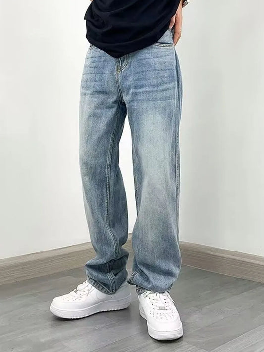 American Sle Loose Straight Leg Blue Jeans Men's Casual Faionable Winter Wear Comfortable Casual New Sle Long Trousers