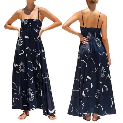 2025 Backless Print Sundress Strapless Boho Maxi Dress