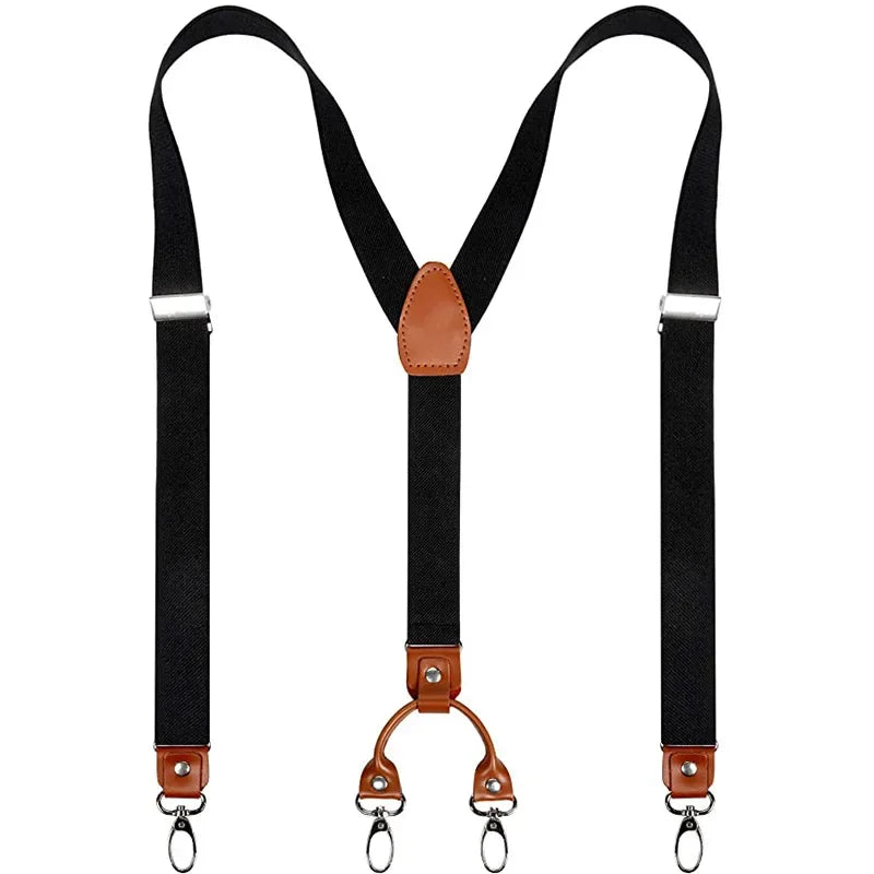 2.5cm 4 Clips Suspenders Clips for Men Y-Back Jeans Hook Buckle Adjustable Pant Braces Straps for Shirt Suit Pants Suspender