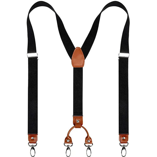 2.5cm 4 Clips Suspenders Clips for Men Y-Back Jeans Hook Buckle Adjustable Pant Braces Straps for Shirt Suit Pants Suspender