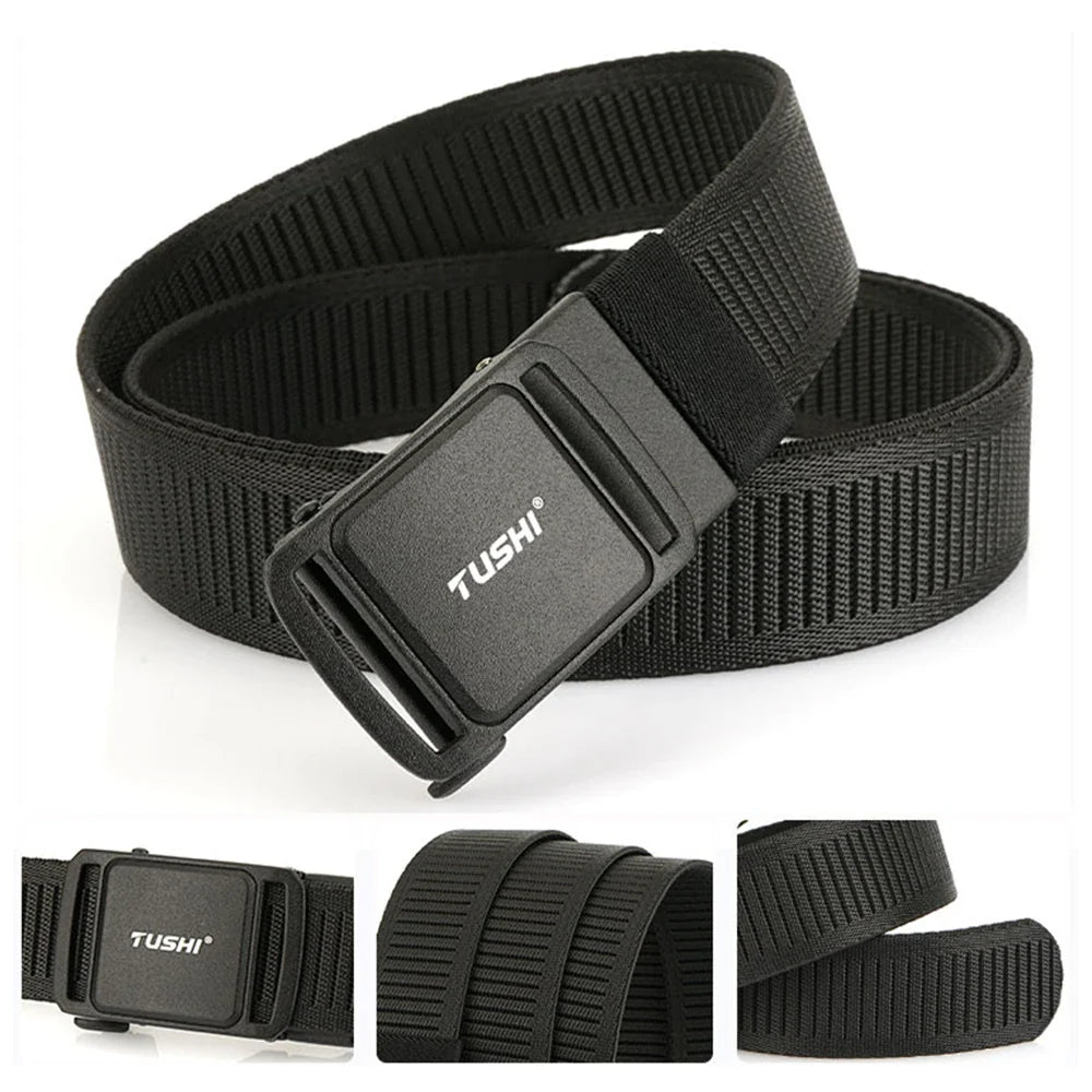 TUSHI New 3.8cm Tactical Belt for Men 1200D Thick Nylon Casual Belt Alloy Automatic Buckle Tactical outdoor Elastic Belt Male