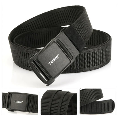 TUSHI New 3.8cm Tactical Belt for Men 1200D Thick Nylon Casual Belt Alloy Automatic Buckle Tactical outdoor Elastic Belt Male