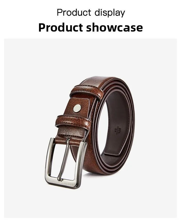 Men's Belt Boys Genuine Leather Belt Pin Buckle Belt Brown Middle-aged Youth Casual Trendy Men's Belt，Ideal for gifting