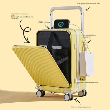 20"24"26 Inch Front Opening Travel Suitcase Luggage Laptop Boarding Case USB Charging Trolley Case with Wheels Carry on Luggage