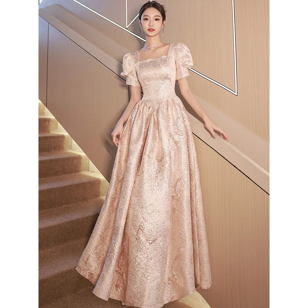 Champagne Color Evening Gown Women's Ele Long Dr mid Waist A-Line Skirt One oulder Sle Luxury Sensation Par Dr
