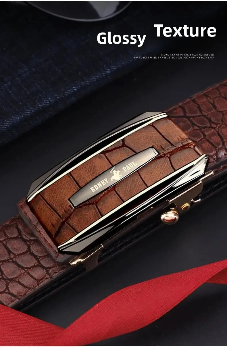 Genuine Leather Belt for Men Automatic Buckle Crocodile Pattern Calfskin Business Fashion Mid-aged And Young Waist Belt