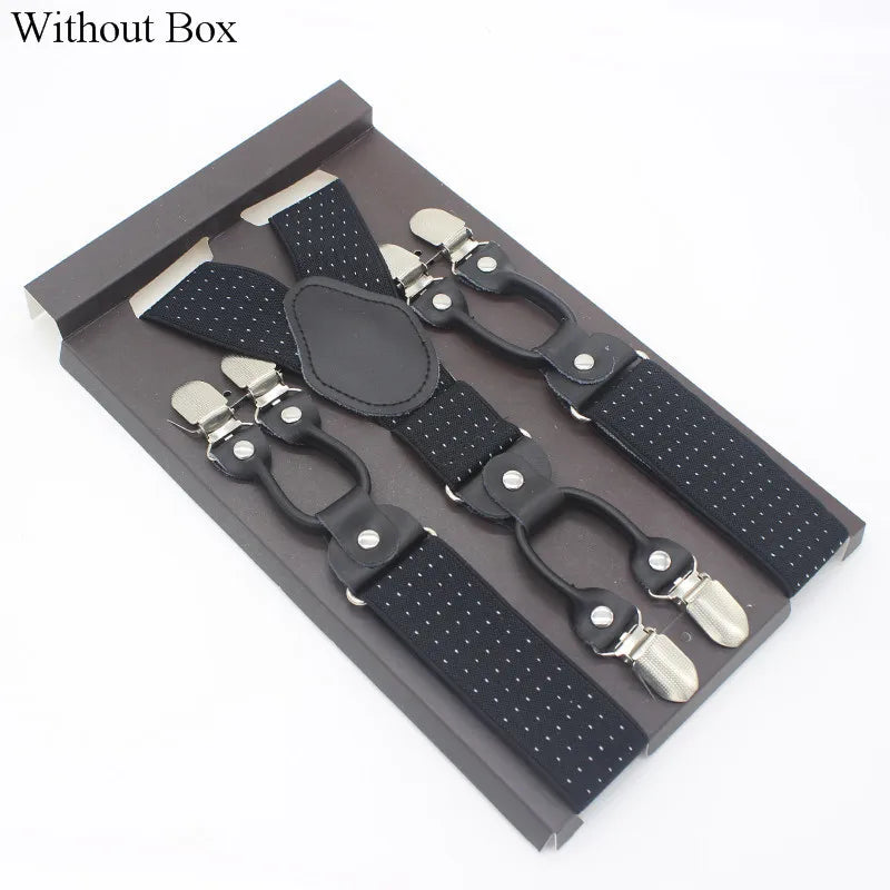 3.5*120cm Fashion 6 Clips Striped Braces Man Male Vintage Casual Leather Suspenders For Adult  Tirantes Trosers Strap Adjustable