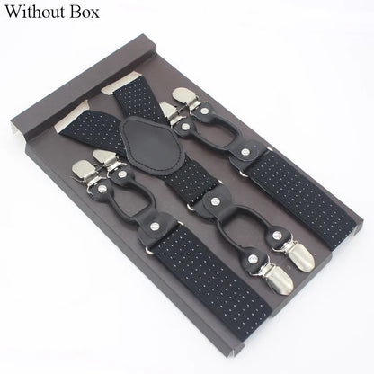 3.5*120cm Fashion 6 Clips Striped Braces Man Male Vintage Casual Leather Suspenders For Adult  Tirantes Trosers Strap Adjustable