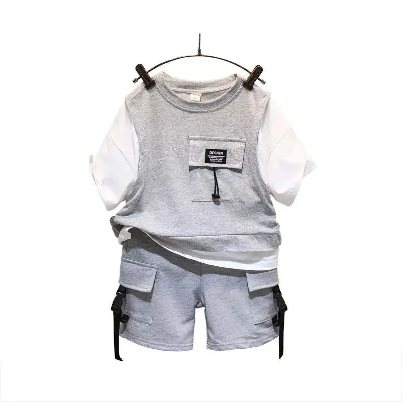 Kids Boys Summer Suit New Fashion Children's Baby Handsome Short Sleeve Top Shorts 2-Piece Boys' Casual Clothing Set