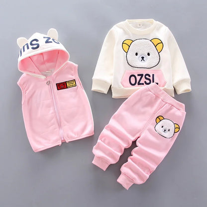New Fleece Clothing Sets Spring Winter Boys Girls Plus Velvet Thick Warm Suits Baby Padded Homewear 3Pcs Children Outfits