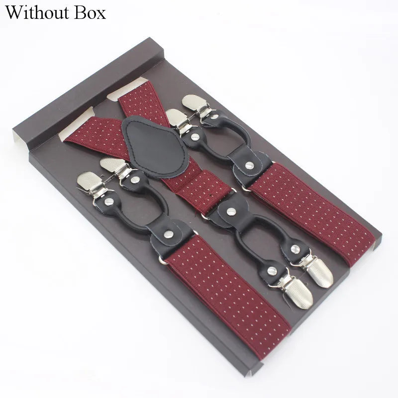 3.5*120cm Fashion 6 Clips Striped Braces Man Male Vintage Casual Leather Suspenders For Adult  Tirantes Trosers Strap Adjustable