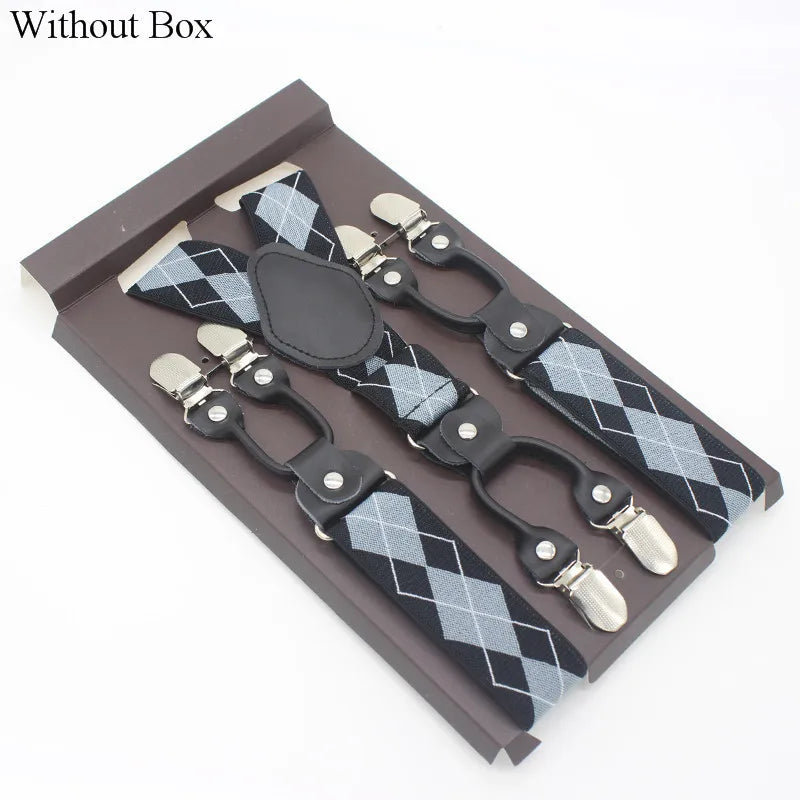3.5*120cm Fashion 6 Clips Striped Braces Man Male Vintage Casual Leather Suspenders For Adult  Tirantes Trosers Strap Adjustable