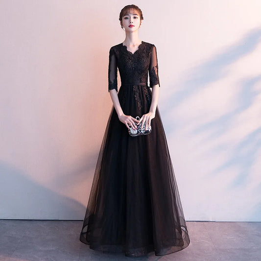 Evening dress dress women's 2026 autumn new banquet temperament long black socialite dress choir performance uniform
