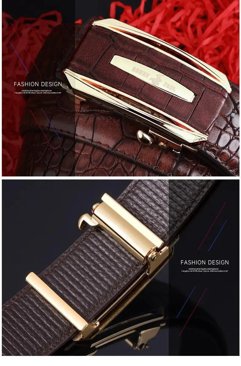 Genuine Leather Belt for Men Automatic Buckle Crocodile Pattern Calfskin Business Fashion Mid-aged And Young Waist Belt