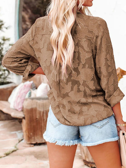 White Jacquard Chiffon Blouse Women Spring Summer Long Sleeve Button Shirts Elegant Vintage Casual See Through Oversize Blouses