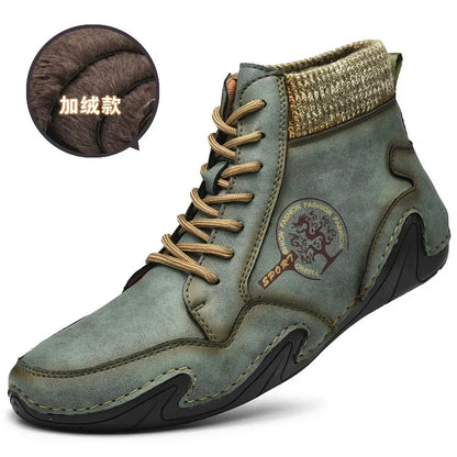 Winter Leather Men Boots with Fur Warm Snow Boots Men Comfort Casual Shoes Sneakers High Top Western Ankle Boot zapatillas male